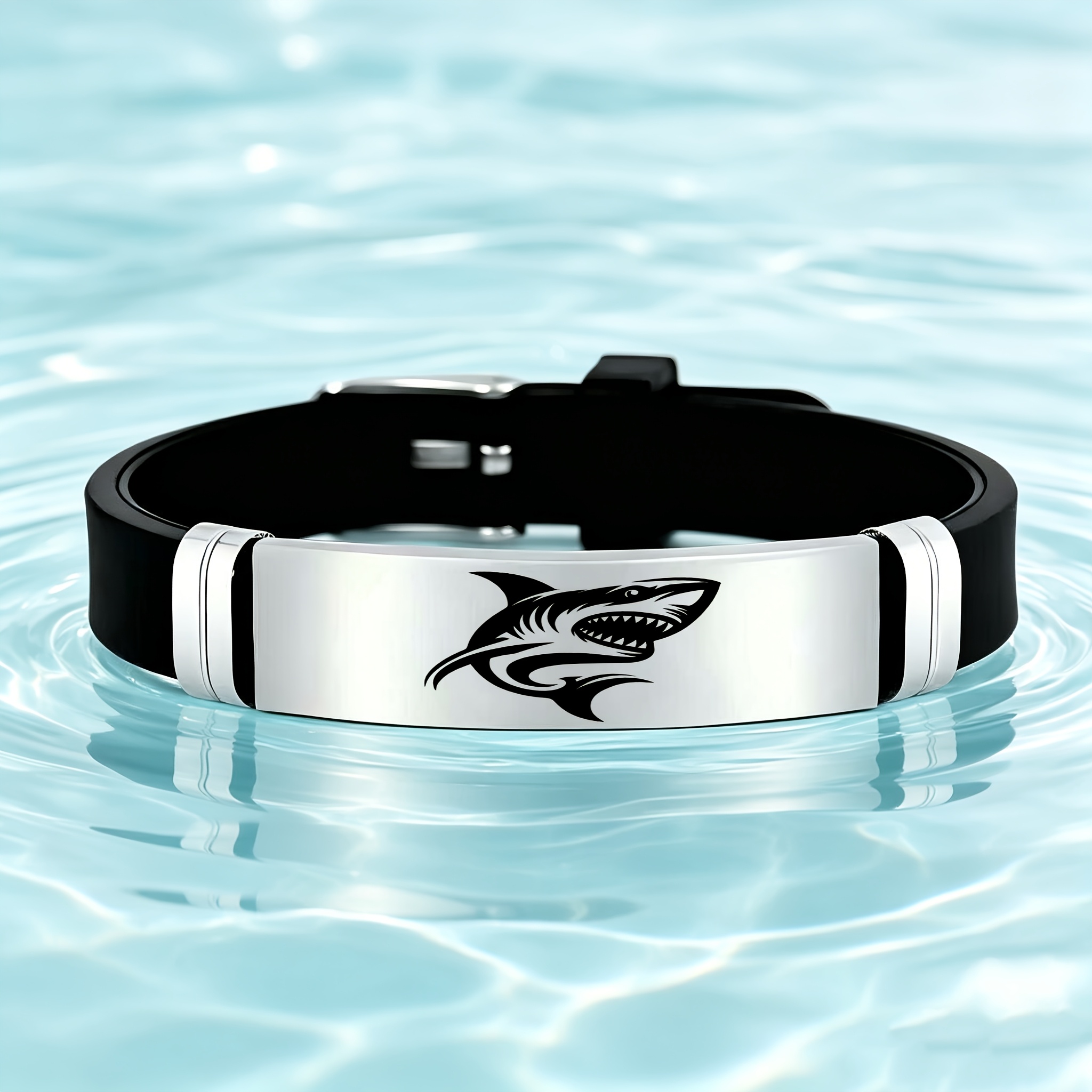 Domineering Shark Stainless Steel Silicone Bracelet